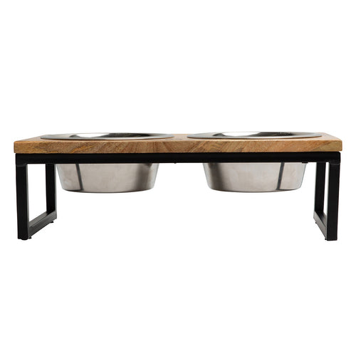 Elevated Wood & Metal Double Feeder for Cats & Dogs