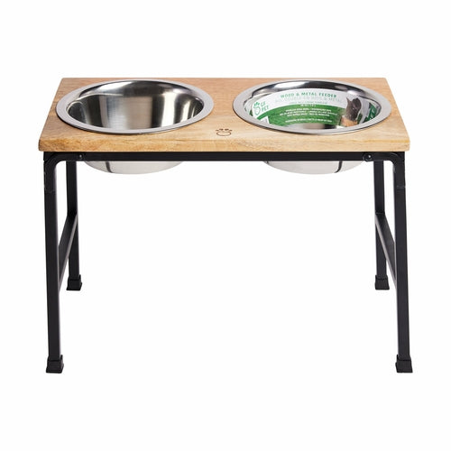 Elevated Wood & Metal Double Feeder for Cats & Dogs