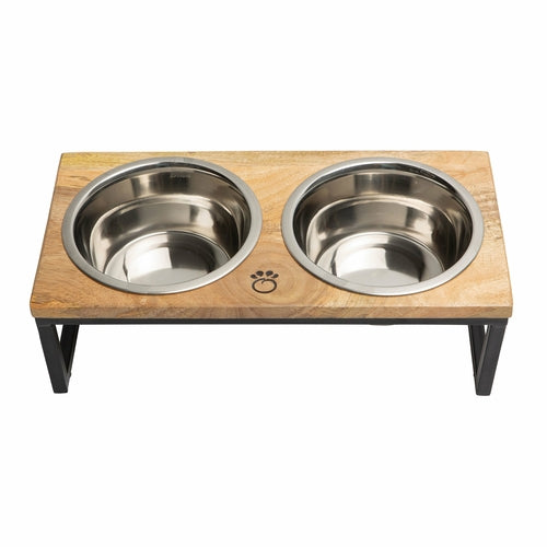 Elevated Wood & Metal Double Feeder for Cats & Dogs