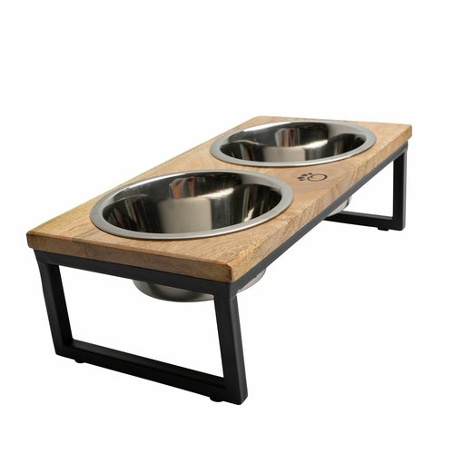 Elevated Wood & Metal Double Feeder for Cats & Dogs