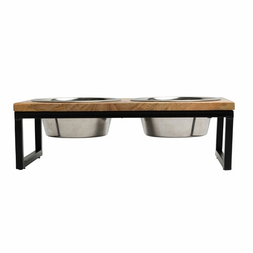 Elevated Wood & Metal Double Feeder for Cats & Dogs