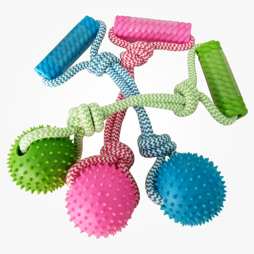 Rubber Spike Ball Rope Chew Toy for Dogs